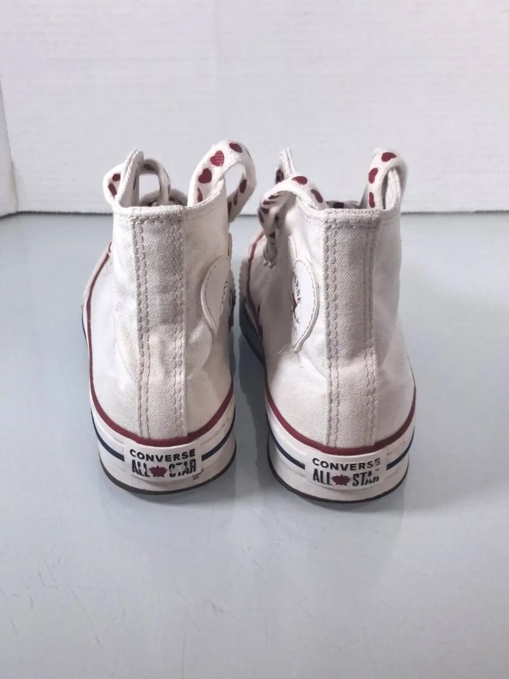 Converse All Star High Top Sneakers Girls Size 3 White Hearts Chuck Taylor Shoes